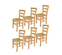 t m c s Tommychairs - Set 6 chaises Venice pour Cuisine, Bar et Salle à Manger, Robuste Structure en Bois de hêtre peindré en Couleur Miel et Assise en Paille