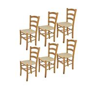 t m c s Tommychairs - Set 6 chaises Venice pour Cuisine, Bar et Salle à Manger, Robuste Structure en Bois de hêtre peindré en Couleur chêne et Assise rembourrée et revêtue en Tissu Couleur Chanvre