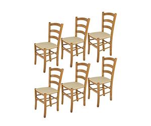 t m c s Tommychairs - Set 6 chaises Venice pour Cuisine, Bar et Salle à Manger, Robuste Structure en Bois de hêtre peindré en Couleur chêne et Assise rembourrée et revêtue en Tissu Couleur Chanvre