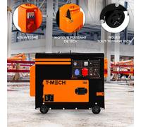Générateur diesel 6,5 kVA, silencieux, triphasé, 230 V, 6 500 W, moteur 13 ch, 400 V, démarrage électrique, alimentation de secours, châssis en acier thermolaqué, réservoir de 20 L, outils et trémie