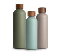 T&N Bouteille Isotherme d’eau 500ml en acier inoxydable avec bouchon en bois d'acacia, Gourde Inox 0,5l, conserve le froid à 29h, la chaleur 14h, étanche pour boissons gazeuses