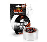 T-REX All Weather - Tape Ruban adhésif transparent tout temps 48mm x 25m, résistant aux intempéries, imperméable, chaleur et UV Extra fort, intérieur/extérieur, idéal réparation auvents/tentes