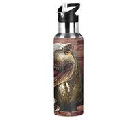 T-rex Gourde isotherme en acier inoxydable avec couvercle à paille, étanche, motif dinosaure, 600 ml