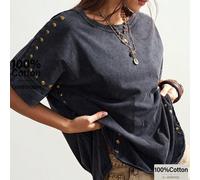 T-shirt à manches courtes pour femmes grandes tailles, col rond, décoré de clous, polyvalent et pratique pour le port quotidien 0XL,1XL,2XL,3XL,4XLUnicoloreTissu tricoté