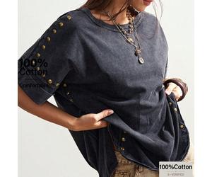 T-shirt à manches courtes pour femmes grandes tailles, col rond, décoré de clous, polyvalent et pratique pour le port quotidien 0XL,1XL,2XL,3XL,4XLUnicoloreTissu tricoté