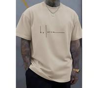T-shirt décontracté à manches courtes col rond avec imprimé lettre, grande taille pour hommes 2XL,3XL,4XL,5XL,6XLGéométrique,LettresTissu tricoté
