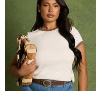 T-shirt en maille grande taille à col rond contrasté, manches courtes, simple, pour l'été, l'aéroport, les voyages, le quotidien, le travail, les vacances d'été, débardeur blanc à manches courtes 0XL,