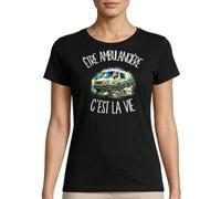 T-Shirt Femme Noir Être ambulancière C'est la Vie | Coton Biologique 185 g/m² Col Rond XS à 3XL | Tee Shirt Manches Courtes Quotidien | Cadeau Professionnelle de Santé Femme Anniversaire Noël