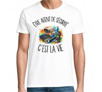 T-Shirt Homme Blanc Être Agent de sécurité C'est la Vie | Coton Ringspun 185 g/m² Col Bord Côte XS à 5XL | Tee Shirt Manches Courtes Quotidien