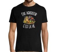 T-Shirt Homme Noir Être Agriculteur C'est la Vie | Coton Biologique 185 g/m² Col Rond XS à 5XL | Tee Shirt Manches Courtes Quotidien | Cadeau Paysan Homme Anniversaire Noël