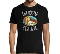 T-Shirt Homme Noir Être hôtelier C'est la Vie | Coton Biologique 185 g/m² Col Rond XS à 5XL | Tee Shirt Manches Courtes Quotidien | Cadeau Métier de L'hôtellerie Homme Anniversaire Noël