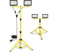 T-SUN 11,000LM Projecteur LED sur Trépieds, 2 x 60W Projecteur de Chantier, Lampes de Travail à LED avec Trépied Télescopique en Métal Réglable, Rotation à 360 °, Câble 4M, Étanche IP66
