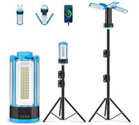 T-SUN Lampe Chantier LED Rechargeable avec Trépied Extensible, 10400mAh Projecteur LED Rechargeable avec Port USB/Type-C, 6000K Haut/Moyen/Bas/SOS Modèle Lampe de Travail Pour Camping Garage Chantier