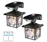 T-SUN Lampe Solaire Exterieur Detecteur de Mouvement 2 Pièces Applique Murale Solaire Vintage Extérieure avec Télécommande IP65 Étanche Lumiere Solaire 3 Modes pour Jardin Garage Cour Patio
