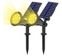 T-SUN Lot de 2 spots solaires à 7 LED, super lumineux, 3000 K, marche/arrêt automatique, angle réglable à 180°, appliques murales étanches sans fil pour terrasse, arbre, piscine