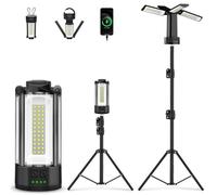 T-SUN Projecteur de Chantier LED Rechargeable avec Trépied, Multiples Modes Lampe de Travail Réglable, 10400 mAh Lampe de Camping à 4 Têtes, Projecteur sur pied Pour Chantier, Garage, Camping(Noir)