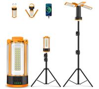 T-SUN Projecteur de Chantier LED Rechargeable avec Trépied, Multiples Modes Lampe de Travail Réglable, 10400 mAh Lampe de Camping à 4 Têtes, Projecteur sur pied Pour Chantier, Garage, Camping(Orange)