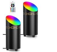 T-SUN RGBW LED Sol Spot, 3W Lampe de Sol pour Intérieur avec Ampoule GU10 LED, Interrupteur Pied/Télécommande & Câble de 1,8 m, Lumière Chaude/RGB Dimmable pour Plantes, Coin, Chambre(2 Pcs, Noir)