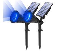 T-SUN Spot Solaire 2 packs Lampe Solaire Extérieur Projecteur Solaire Exterieur 4 LED, Etanche IP65, 2 Modes d'éclairag, 180° Réglable, Eclairage Extérieur pour Arbre, Jardin, Chemin(Bleu)