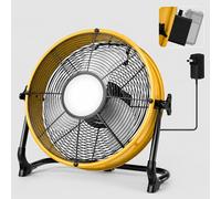 T-SUN Ventilateur de sol rechargeable de 30,5 cm compatible avec le ventilateur de batterie Dewalt 18 V/20 V avec lumière LED, port USB de type C, vitesses continues, ventilateur industriel sans fil