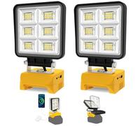 T-SUNUS Projecteur LED de Chantier 48W, Lampe Rechargeable USB-C & USB, Compatible avec Batterie 18V Dewalt, pour Atelier Camping Garage et Automobiles 2 Pièces (Sans Batterie)