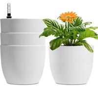 T4U 15cm Pot de fleurs auto-irrigant Lot de 4 Blancs avec indicateur d'eau