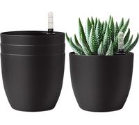 T4U 15cm Pot de fleurs auto-irrigant Noir Set de 4 pour intérieur & extérieur