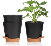 T4U 16,5cm pot de fleurs en plastique avec système d'irrigation, lot de 3 auto-irrigation noir
