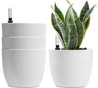T4U 18cm Pot de fleurs auto-irrigant Blanc Lot de 4 pour l'intérieur et l'extérieur