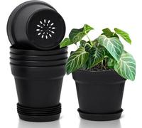T4U 19cm pot de fleurs en plastique set de 6 avec soucoupe noir