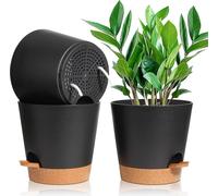 T4U 20cm Pot de fleurs auto-arrosé Set de 3 pièces noir avec soucoupe