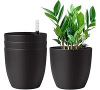 T4U 22cm noir Set de 4 pots de fleurs auto-irrigants avec indicateur de niveau d'eau