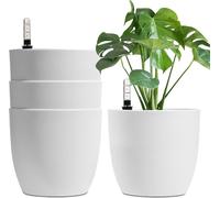 T4U 22cm Pot de fleurs auto-irrigant avec indicateur d'eau Blanc Set de 4 pièces