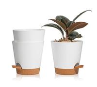 T4U 3 Pcs Pots de Fleurs en Plastique Blanc 14cm Auto Arrosant, Soucoupe Pot Fleur de Système d'arrosage Convient aux Jardins de Balcon Intérieurs et Extérieurs