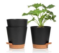 T4U 3 Pcs Pots de Fleurs en Plastique Noir 16.5cm Auto Arrosant, Pot Plante Intérieur de Système d'arrosage Convient aux Orchidee, Basilic et Herbes Pot de Fleur