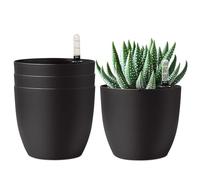 T4U Pot de Fleur Interieur 15 cm Pot Autopilotant avec Indicateur d’Eau Noir, Cache Pot Plante Interieur Set de 4, Réservoir d’Eau, pour intérieur et extérieur