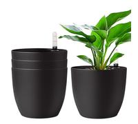 T4U Pot de Fleur Interieur 18 cm Pot Autopilotant avec Indicateur d’Eau Noir, Cache Pot Plante Interieur Set de 4, Réservoir d’Eau, pour intérieur et extérieur