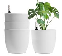T4U Pot de Fleur Interieur 22 cm Pot Autopilotant avec Indicateur d’Eau Blanc, Cache Pot Plante Interieur Set de 4, Réservoir d’Eau, pour intérieur et extérieur