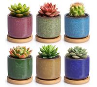 T4U Pot De Fleur Interieur en Céramique 6,3 Cm pour Plantes Grasses, Pot De Fleur Décoratif Effet Glace, Lot De 6 Couleurs avec Soucoupes, Cache Pot Plante Interieur (sans Plantes)