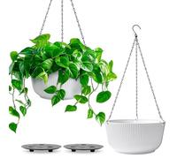 T4U Pots de Fleurs Suspendus 20 cm (8 Pouces), Pots de Fleurs d’Intérieur pour Plantes, Pot Suspendu Blanc avec Drainage, Design Strié, pour Amateurs de Plantes, Balcon et Maison, Lot de 2