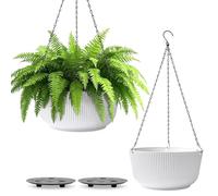 T4U Pots de Fleurs Suspendus 30 cm (12 Pouces), Pots de Fleurs d’Intérieur pour Plantes, Pot Suspendu Blanc avec Drainage, Design Strié, pour Amateurs de Plantes, Balcon et Maison, Lot de 2