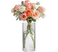 T4U Vase en Verre cannelé 20 cm, soliflore décoratif Transparent | Fleurs fraîches ou séchées, Centre de table, Salon, Salle à manger, Chambre, Décoration intérieure