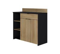 T75316M6M8LVO Buffet cuisine 2 portes 1 tiroir chêne et noir L100xP42xH95
