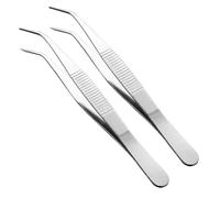 TA-VIGOR Lot de 2 pinces à épiler universelles universelles en acier inoxydable de 14 cm avec pointe dentelée courbée, idéales pour la cuisine, les grillades, la pâtisserie, la couture, les travaux