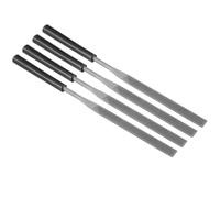 TA-VIGOR Lot de 4 limes plates en acier avec poignées 4 x 160 mm | Dents à double coupe de 75 mm, largeur de travail de 7,5 mm, poignées en plastique antidérapantes pour réparation de métal