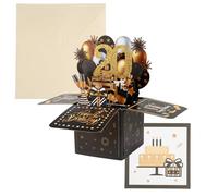 Tabanzhe Carte de vœux pop-up 3D pour 20e anniversaire avec note et enveloppe, logo doré brillant pour 20e anniversaire, ballons, feux d'artifice, cadeau d'anniversaire pour fille, épouse, mari,