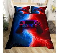 Tabeskly Gaming Gamer Enfant Housse De Couette Ado GarçOn Parure De Lit 1 Personne Bleu Rouge 135x200cm
