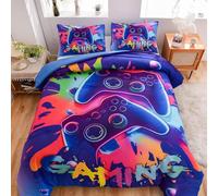 Tabeskly Gaming Gamer Enfant Housse De Couette Ado GarçOn Parure De Lit 1 Personne Bleu Rouge 135x200cm