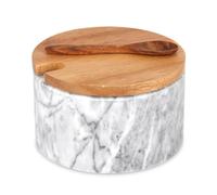 TABHOUKIT Salière en Marbre avec Couvercle et Cuillère Bois, Bol Gris Clair | Boîte à Sel, Poivrière, Récipient à Épices Moderne, Pour Sel ou Poivre, Sucre, Pot de Conservation pour la Cuisine