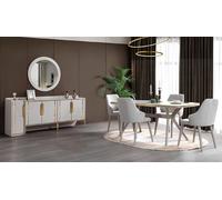Table 6x chaises Buffet avec miroir 8pcs Salle à manger Set Meubles